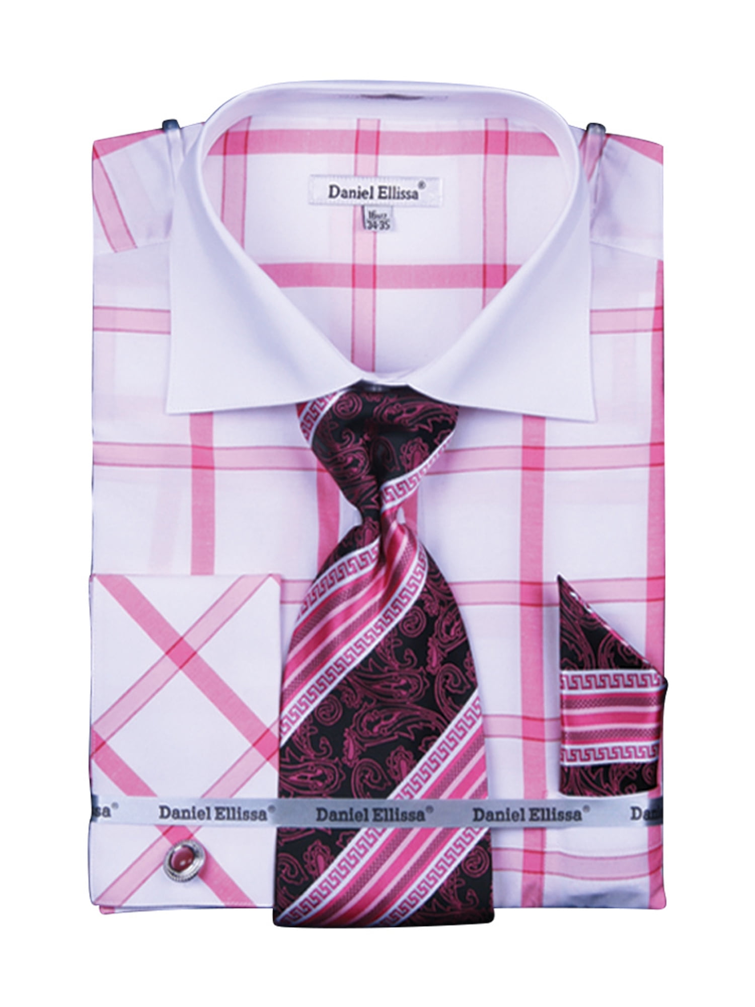 Men's Spread Collar Check French Cuff Shirt Cufflinks