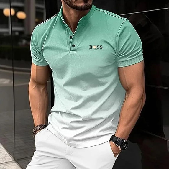 Men's Spring And Summer New Top Short Sleeve Gradual Change Youth Sunshine Fashion Loose Comfortable High Quality Polo Shirt