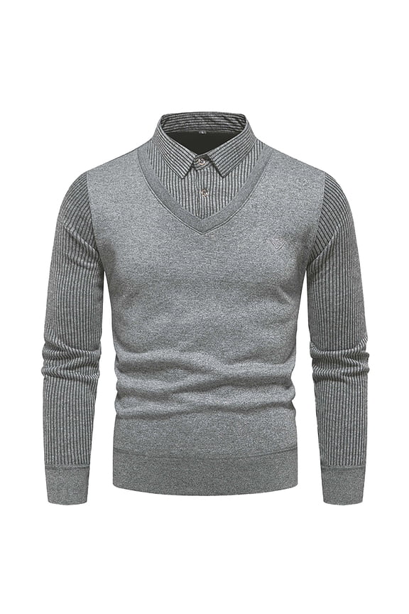 Men's Spring And Winter Fashion Casual Slim Knit Fake Two Stand Collar Sweater