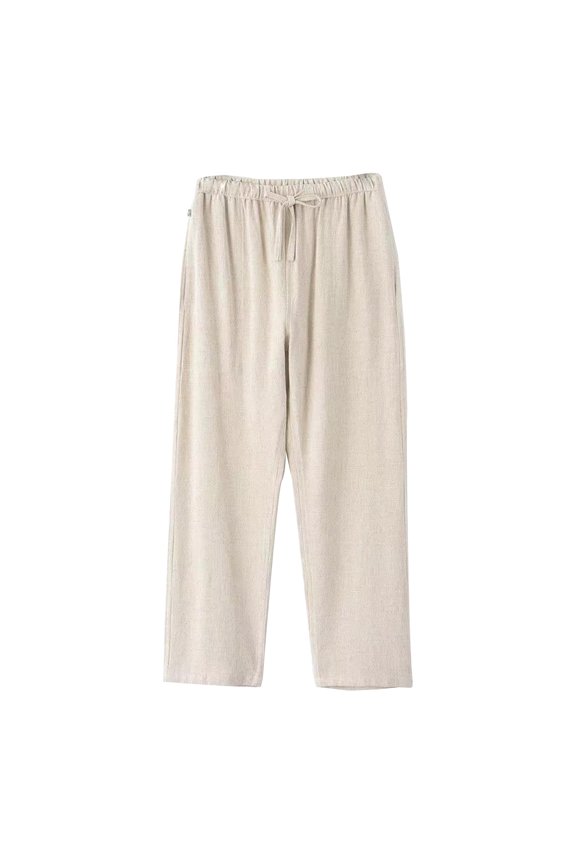 Men's Spring Casual Capri Pants Lightweight Summer Drawstring Waist Comfort Slacks Wide Leg Straight Cropped Pants