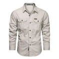 thumbnail image 1 of Men's Spring Cotton Casual Shirt Military Tooling Oversize Loose Long Sleeve Cargo s Male High Quality Solid Clothing, 1 of 5