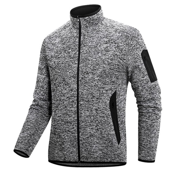 Men's Spring Fall Lightweight Track Jacket - Full Zip Slim Fit Micro Fleece Sports Coat with 2 Side Zip + 2 Inner Pockets (Daily/Casual/Business)