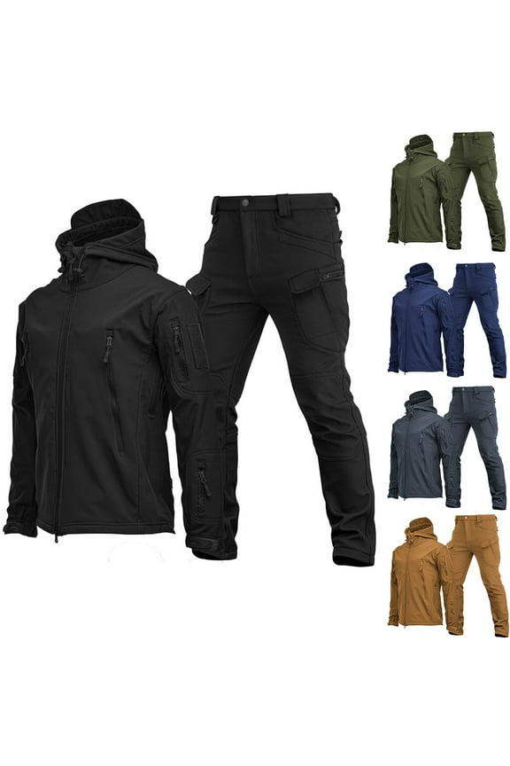 Men's Spring Fall Outdoor Softshell Jacket Set, Warm Special Forces Camouflage Plush Thickened Coat, For Hiking and Mountaineering,Blue,M
