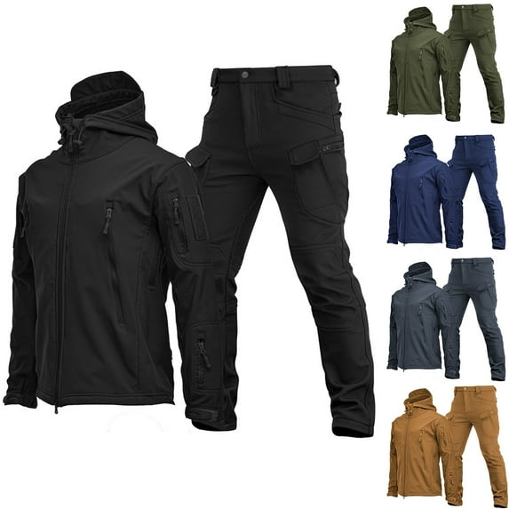 Men's Spring Fall Outdoor Softshell Jacket Set, Warm Special Forces Camouflage Plush Thickened Coat, For Hiking and Mountaineering,Blue,S