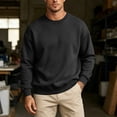 thumbnail image 1 of Men's Spring Fall Sweatshirt Fleece Lined Solid Color Crew Neck Long Sleeve No Hood Sweatshirt, 1 of 8