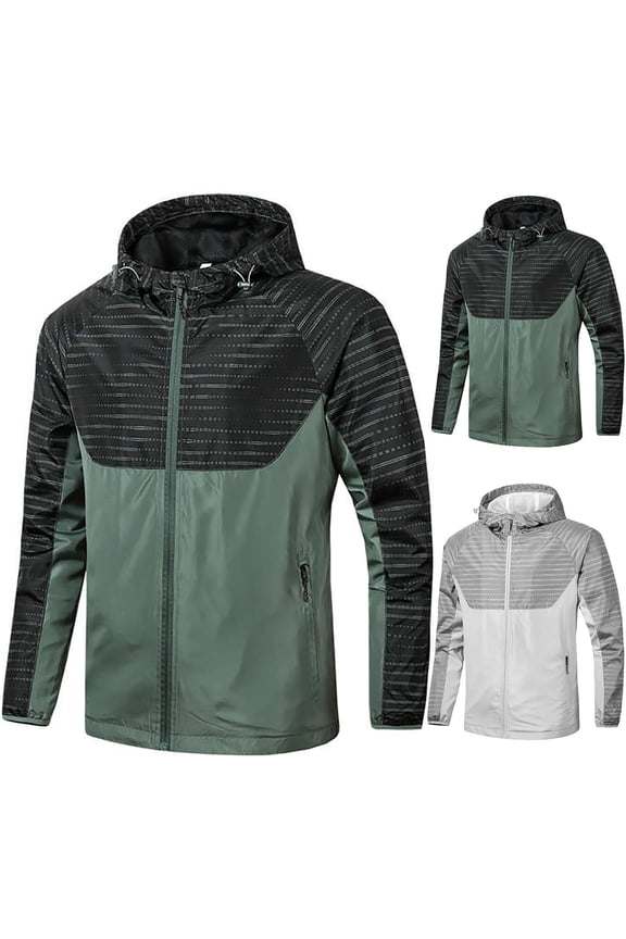 Men's Spring and Fall Windproof Jacket, Waterproof and Sun Protection Thin Outerwear with Zipper Pockets, Breathable Hooded Coat for Outdoor Sports and Daily Use, Big and Tall Sizes L-4XL Gray