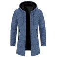 thumbnail image 1 of Men's Spring Hooded Mid‑Length Thin Fleece Sweater Jacket, Loose Plus Size Knit Cardigan Coat - Navy XXXL, 1 of 4