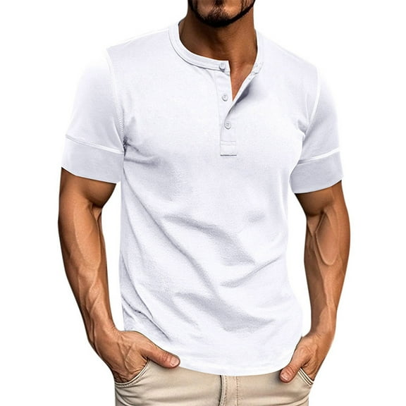 Men's Spring Short Sleeve Solid Color Stripe Stitching Top, Comfortable, for Casual Occasions