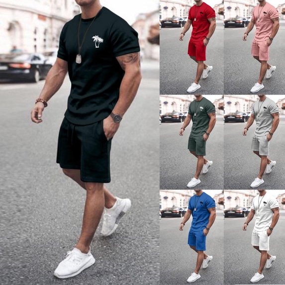 Men's Spring Summer 2-Piece Outfit, Casual Muscle Fit Short Sleeve Tee and Classic Fit Sport Shorts, Lightweight Tracksuit For Sports and Leisure,White,XL