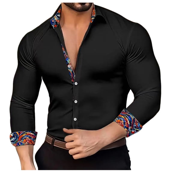 Men's Spring Summer Casual Long Sleeve Shirt Lapel Button Texture Slim Casual Shirt