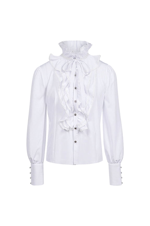 Men's Spring Summer Cosplay Solid Color Pleated Shirt Medieval Costume Top - Polyester, Button-Up, Short Sleeve, Casual/Party - Relaxed Fit