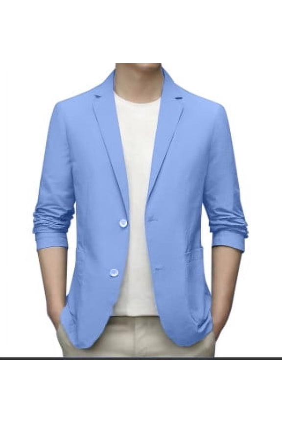 Men's Spring Summer Lightweight Blazer Jacket, Slim Fit Stretch Single Button Sport Coat, Solid Color Breathable Casual Business Suit Jacket, M-7XL