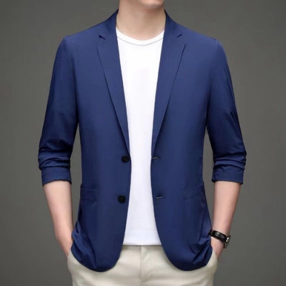 Men's Spring Summer Lightweight Blazer Jacket, Slim Fit Stretch Single Button Sport Coat, Solid Color Breathable Casual Business Suit Jacket, M-7XL