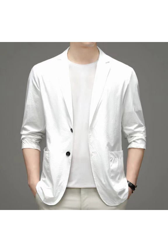 Men's Spring Summer Lightweight Blazer Jacket, Slim Fit Stretch Single Button Sport Coat, Solid Color Breathable Casual Business Suit Jacket, M-7XL