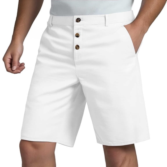 Men's Spring/Summer Linen Solid Color Button Up Shorts Breathable Straight Leg for Casual & Outdoor Activities