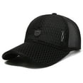 thumbnail image 1 of Men's Spring Summer Outdoor Sunshade Baseball Cap, Soft Washed Cotton Distressed Low Profile Mesh Peaked Hat, Wide Pre-Curved Brim Adjustable Sun Hat for Hiking Fishing Camping Travel Black, 1 of 3