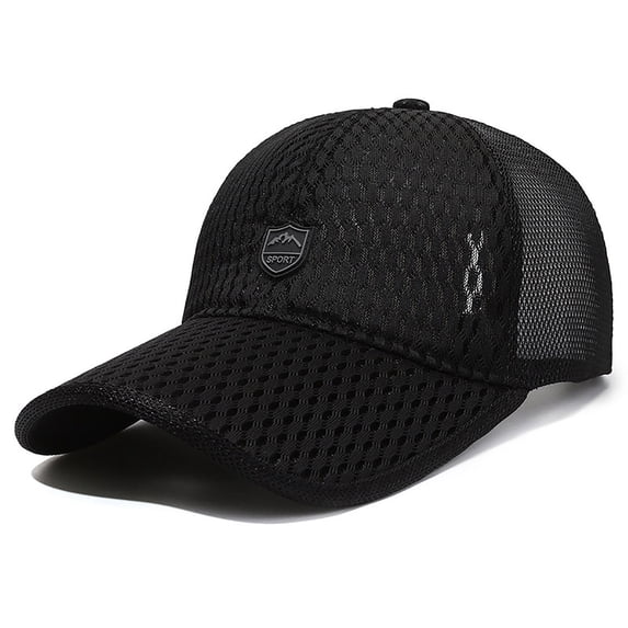 Men's Spring Summer Outdoor Sunshade Baseball Cap, Soft Washed Cotton Distressed Low Profile Mesh Peaked Hat, Wide Pre-Curved Brim Adjustable Sun Hat for Hiking Fishing Camping Travel Black