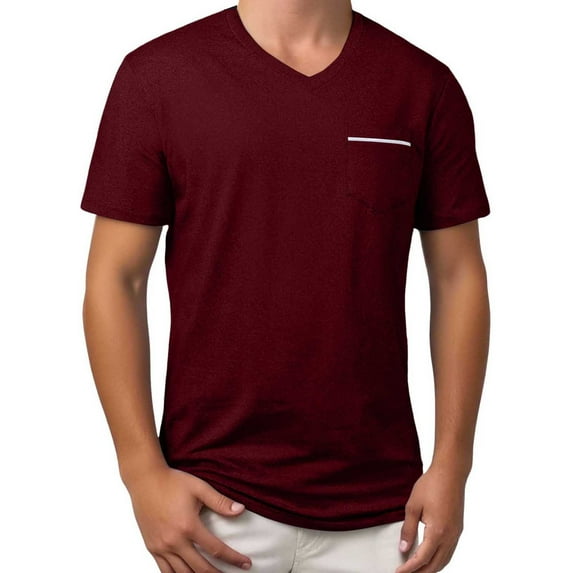 Men's Spring/Summer Solid Color V-Neck Chest Pocket T-Shirt Comfortable, Stylish, for Various Occasions, Available Sizes