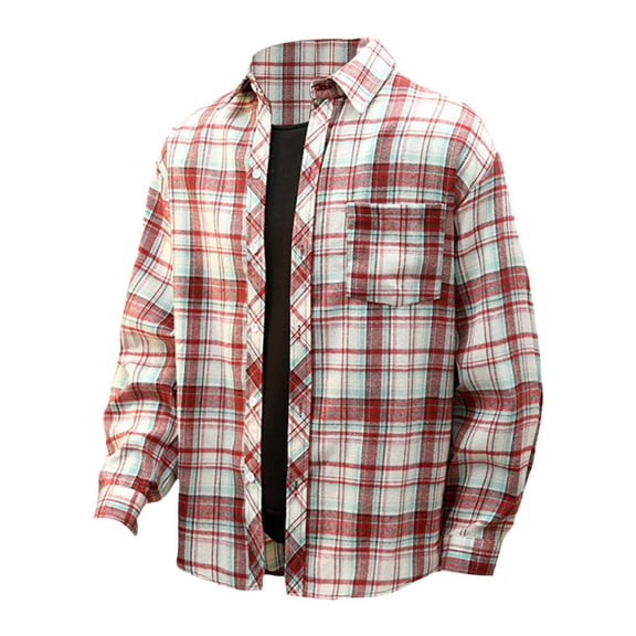 Men's Spring and Autumn Thin Plaid Long Sleeved Shirt, Polyester Material, Fashionable, Comfortable, Suitable for All Seasons