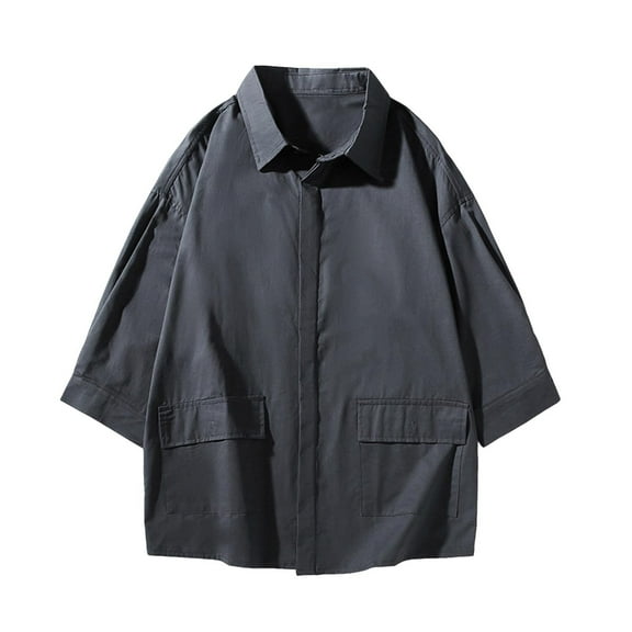 Men' s Spring and Autumn Tooling Jacket Vintage Short Sleeves Casual Jackets Retro Outdoor Coat with Pocket