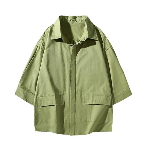 Men' s Spring and Autumn Tooling Jacket Vintage Short Sleeves Casual Jackets Retro Outdoor Coat with Pocket