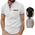 thumbnail image 1 of Men's Spring/summer Fashion Stand Collar Solid Color Button Chest Pocket T Shirt Comfortable Breathable Top Big & Tall Shirts for Men Shirts Men Pack Men Set Short Sleeve Scrub Jackets Men T, 1 of 5