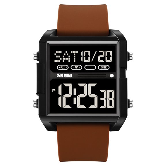 Men's Square Analog Digital Watch - Waterproof with Leather Strap, Luminous Hands, Alarm Chronograph for Casual Style