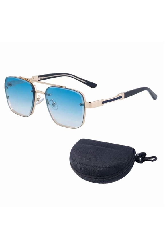 Men's Square Aviator Sunglasses Gold Frame Blue Gradient Lens UV Protection