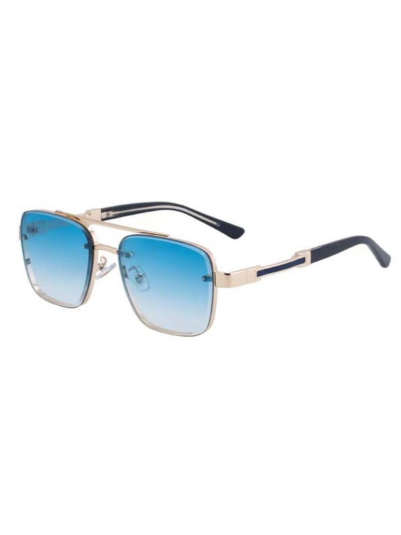 Men's Square Aviator Sunglasses Gold Frame Blue Gradient Lens UV Protection