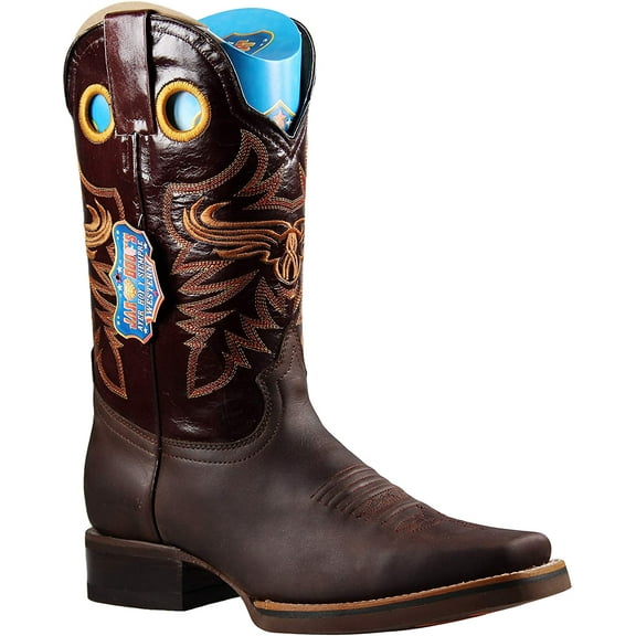 Men's Square Boots Leather Classic Rodeo Western Cowboys Sole Rubber