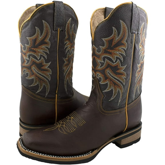 Men's Square Boots Style Rodeo Leather, Sole Rubber