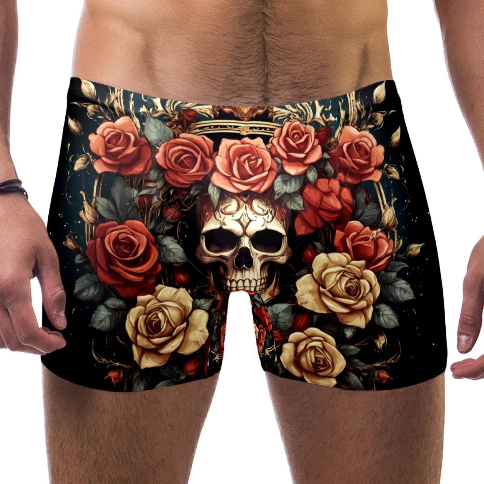 Men's Square Leg Athletic Swimsuit Swimwear Retro Skull Crown Design ...