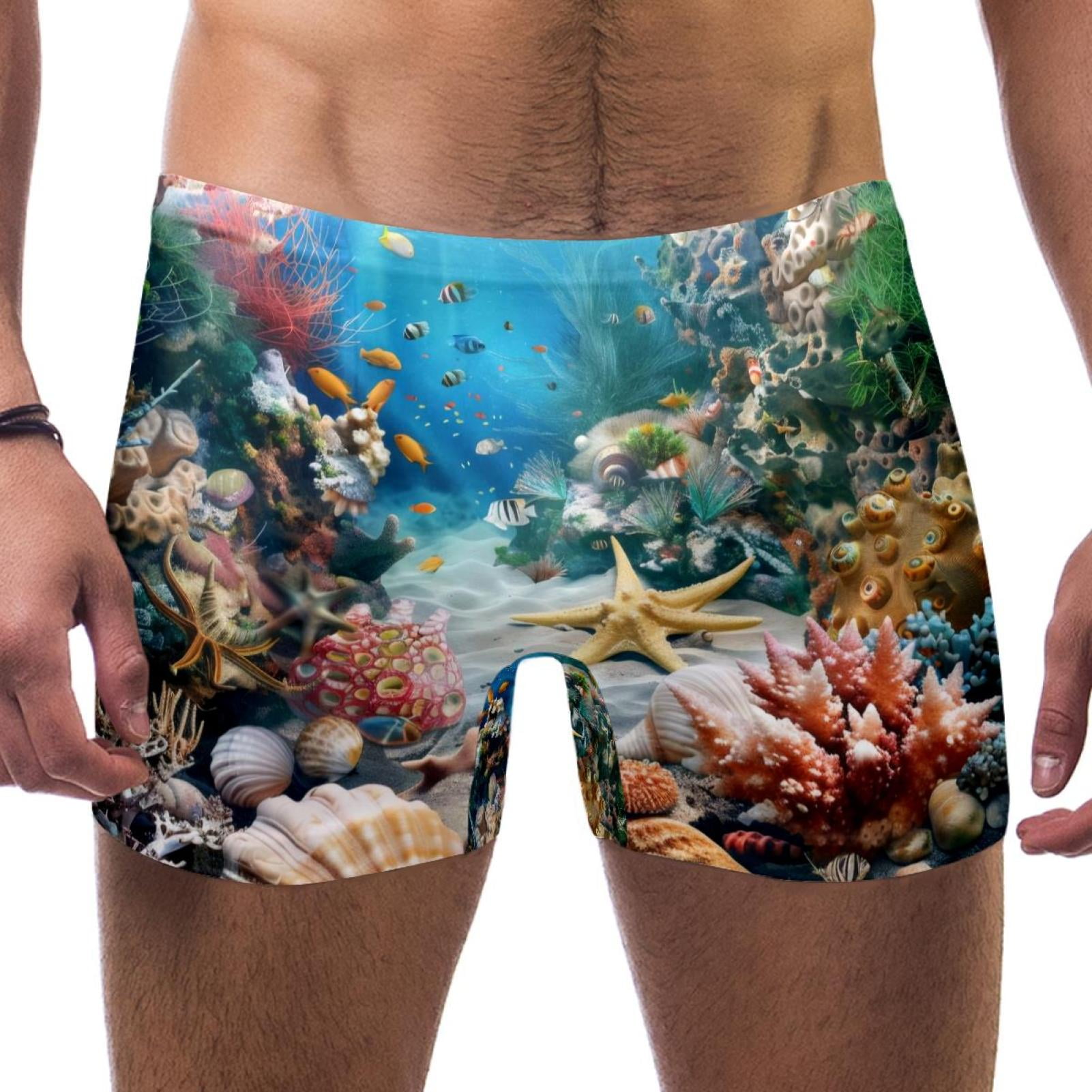 Men's Square Leg Athletic Swimsuit Swimwear Tropical Underwater Coral ...