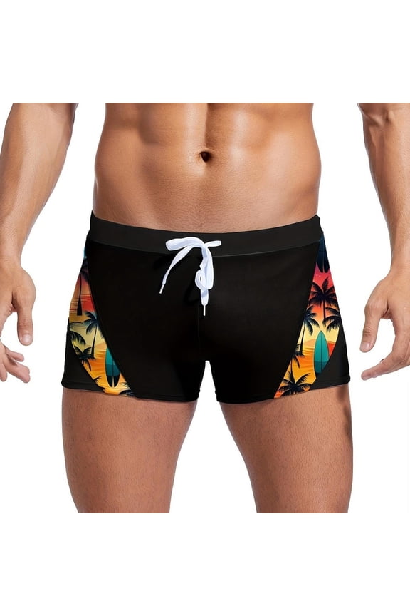 Men's Square Leg Swim Briefs Tight Swim Trunks Swimsuit Athletic Bathing Suit Swimwear with Liner Drawstring Hawaii Print Swim Bottoms 2026 Summer Beach Vacation Outfits