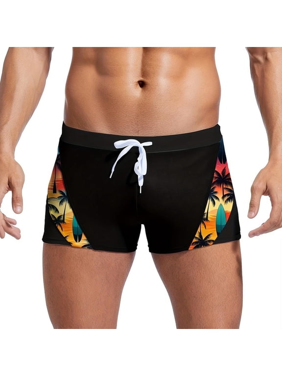 Men's Square Leg Swim Briefs Tight Swim Trunks Swimsuit Athletic Bathing Suit Swimwear with Liner Drawstring Hawaii Print Swim Bottoms 2026 Summer Beach Vacation Outfits