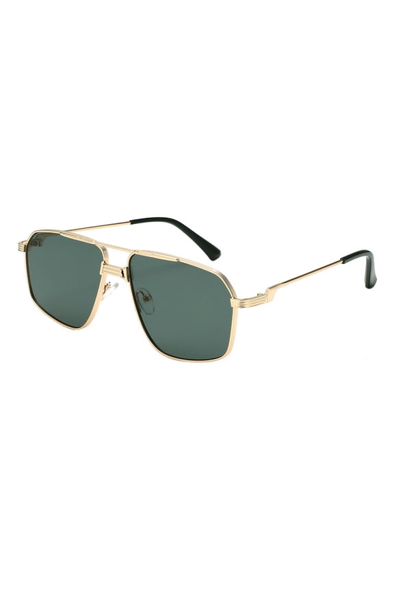 Men's Square Navigator Sunglasses Metal Frame Double Bridge UV400 Gold, Green