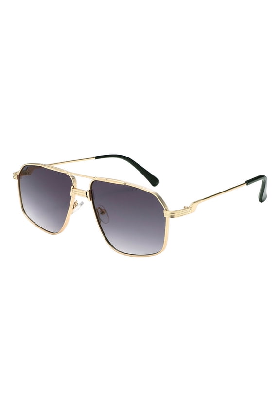 Men's Square Navigator Sunglasses Metal Frame Double Bridge UV400 Gold, Smoke