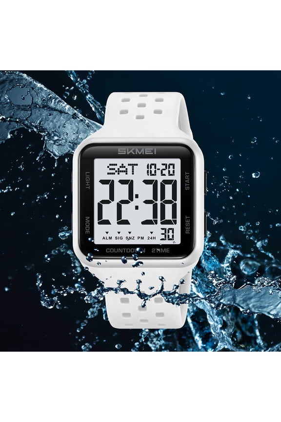 Men's Square Outdoor Watch - Waterproof Digital Chronograph with Dual Time Zone, Silicone Band for Hiking, Travel, and Casual Wear by Students