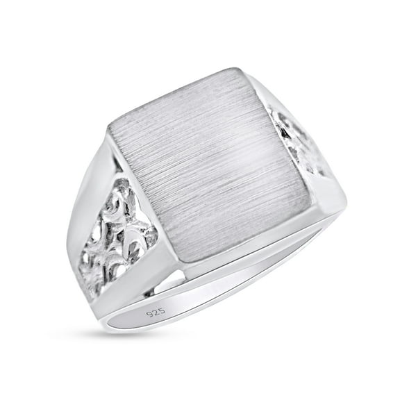 AFFY Men's Square Platform Signet Ring In 14k White Gold Over 925 Sterling Silver, Ring Size - 7