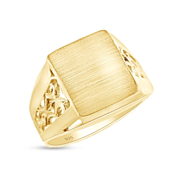 AFFY Men's Square Platform Signet Ring In 14k Yellow Gold Over 925 Sterling Silver, Ring Size - 8