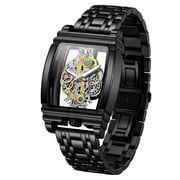 Mens Square Skeleton Quartz Watch, 56mm Case, Luminous, 30M Waterproof, Business Wristwatch
