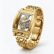 Mens Square Skeleton Quartz Watch, 56mm Case, Luminous, 30M Waterproof, Business Wristwatch