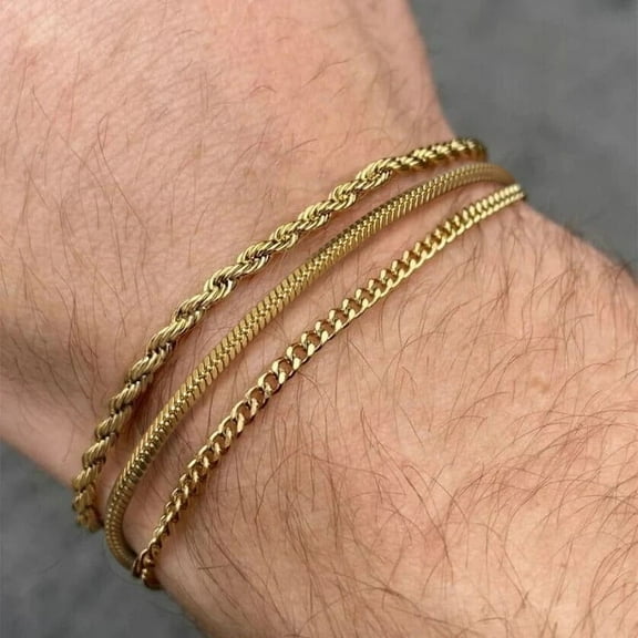 Men's Square Snake Chain Bracelets,Waterproof 14K Yellow Gold Link Wristband,Basic Casual Birthday Gifts Jewelry