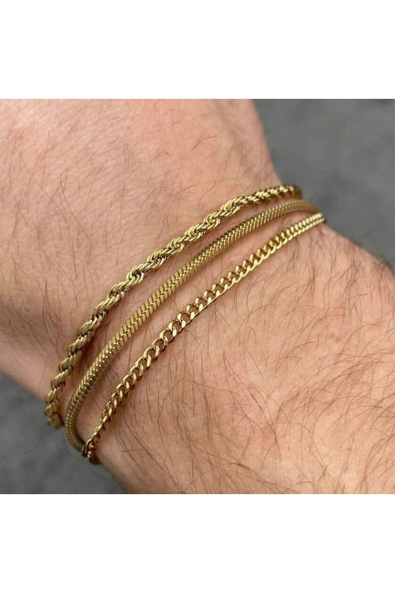 Men's Square Snake Chain Bracelets,Waterproof 14K Yellow Gold Link Wristband,Basic Casual Birthday Gifts Jewelry