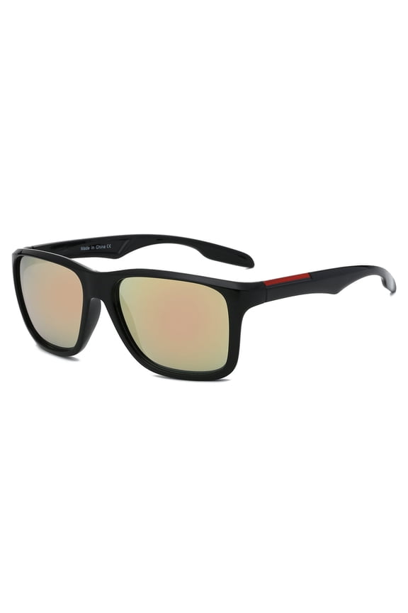 Men's Square Sports Sunglasses - Black Frame Light Brown Lens UV400 Protection for Outdoor Driving