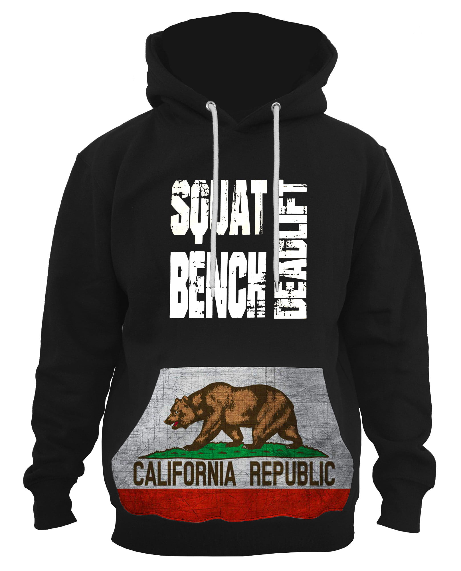 Men\'s Squat Bench Deadlift California Flag Black Hoodie PLY P5 2X-Large  Black