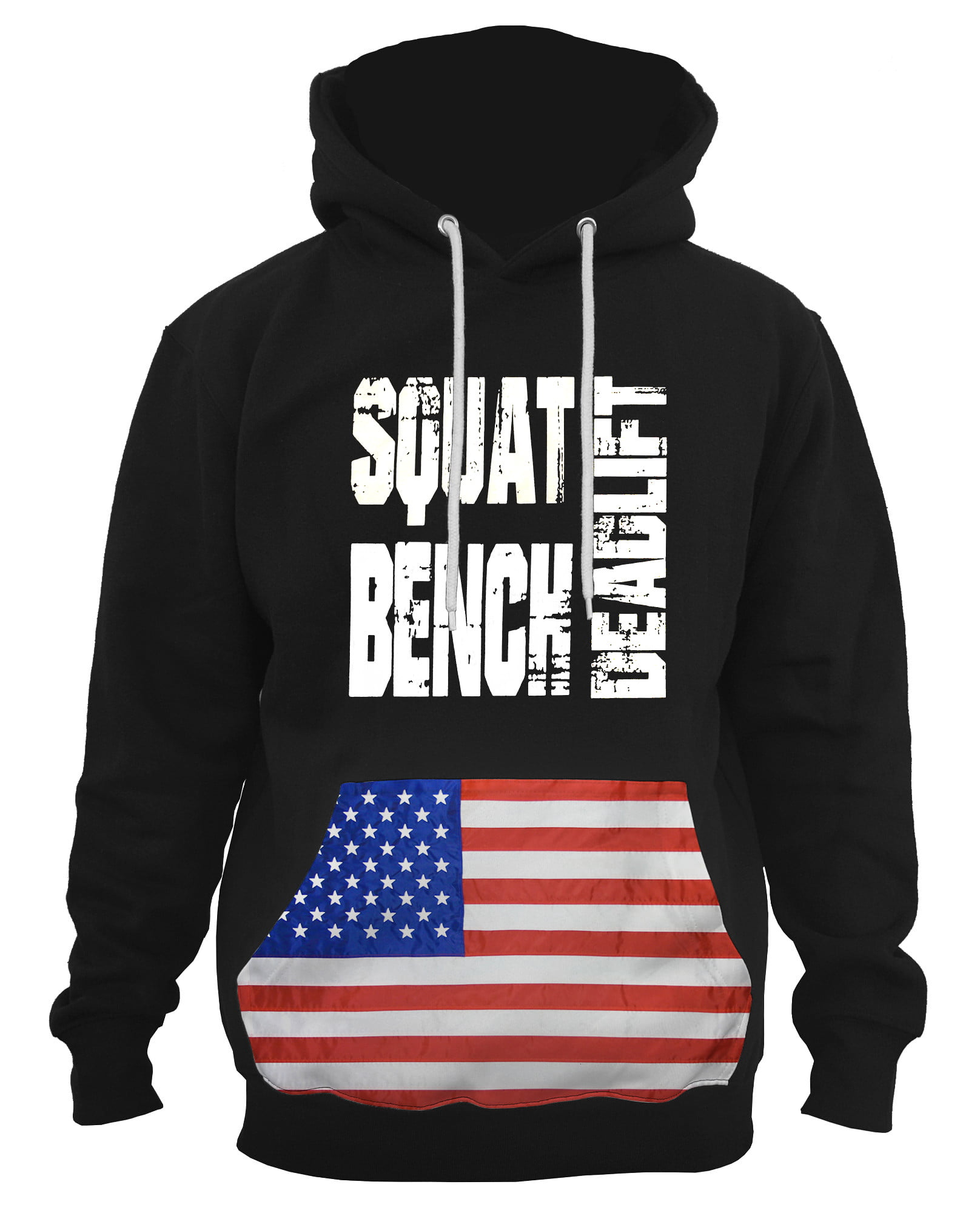 Men\'s Squat Bench Deadlift US Flag Black Hoodie PLY P9 X-Large Black