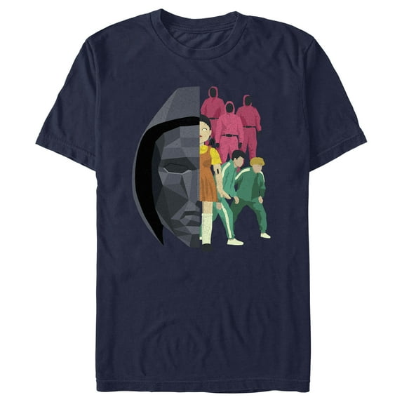 Men's Squid Game Abstract Characters Graphic Tee Navy Blue Large