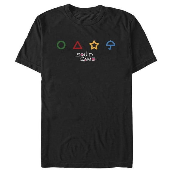 Men's Squid Game Colorful Symbols Graphic Tee Black X Large
