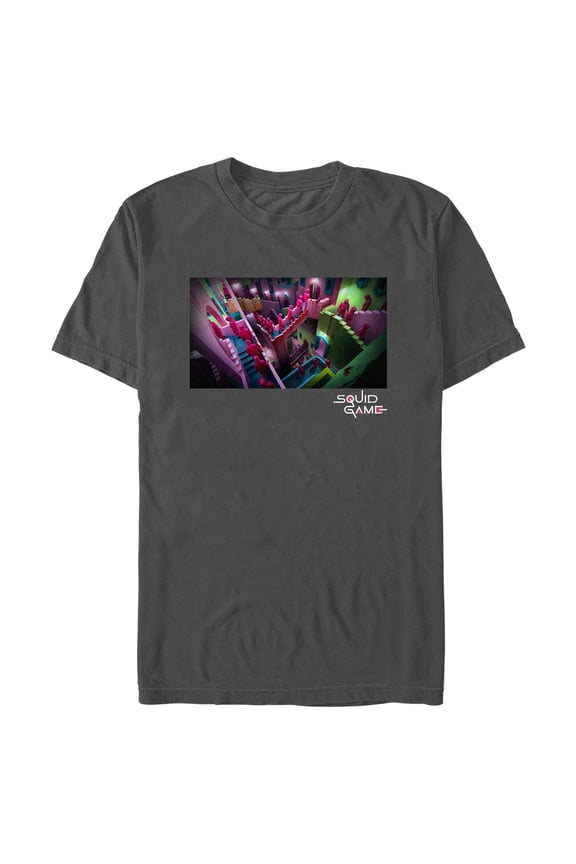 Men's Squid Game Guards on Staircase Graphic Tee Charcoal Medium